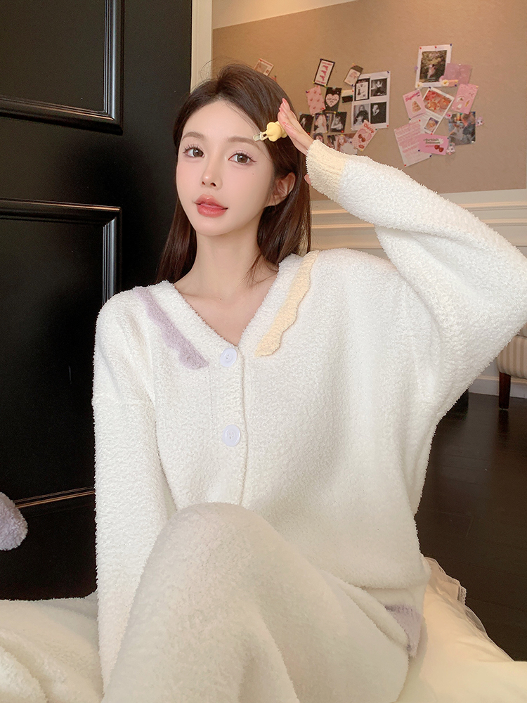 Velvet Half-Side Pajamas for Women, Coral Fleece Cardigan, Thickened Home Wear for Spring & Autumn, Winter Style 2025 Velvet Half-Side Pajamas for Women, Coral Fleece Cardigan, Thickened Home Wear for Spring & Autumn, Winter Style 2025