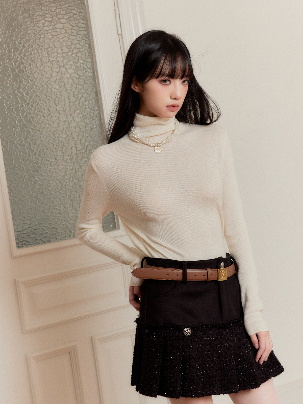 Versatile High Neck Cold Sweater T-Shirt - Layered Solid Color Slim Fit Long Sleeve Top for 90s Style Fashion