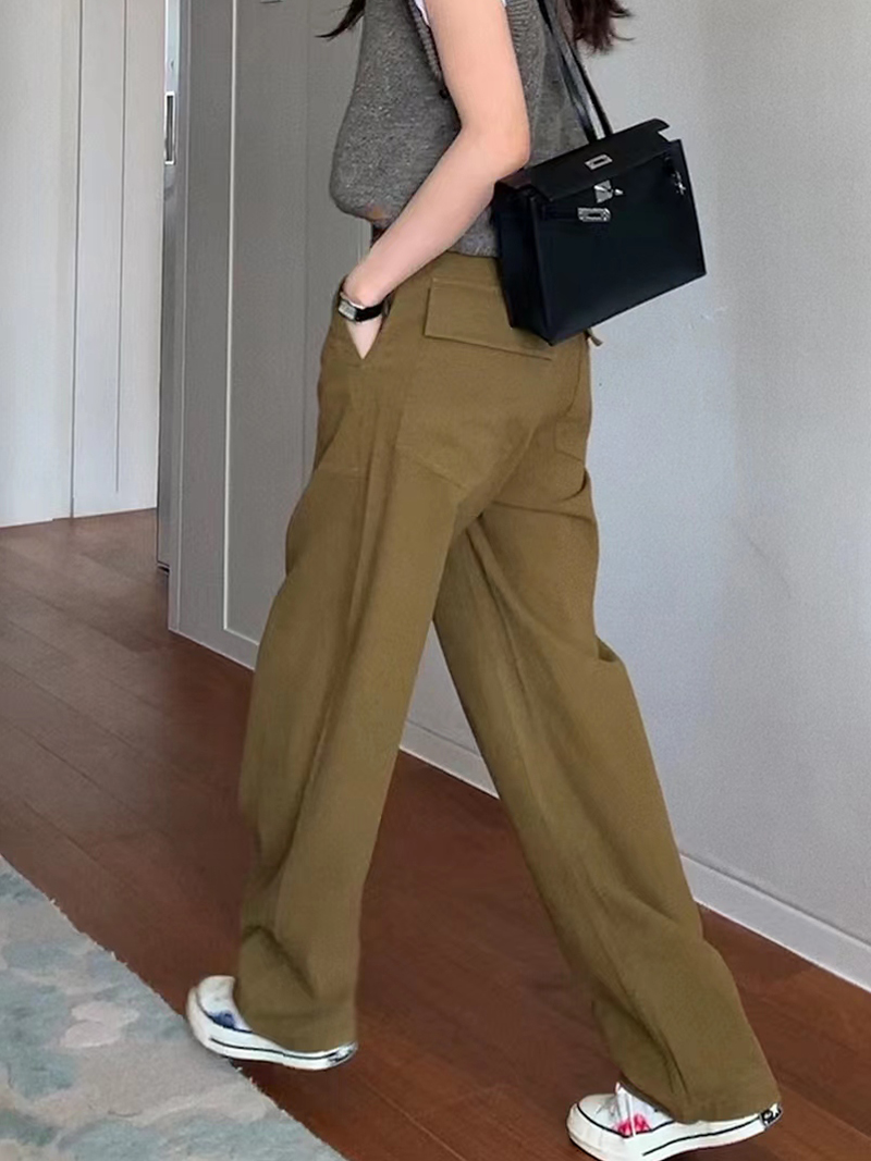 Versatile Khaki Wide Leg Loose Casual Pants for Women - Straight Leg Design for Autumn Winter 2025 Fashion