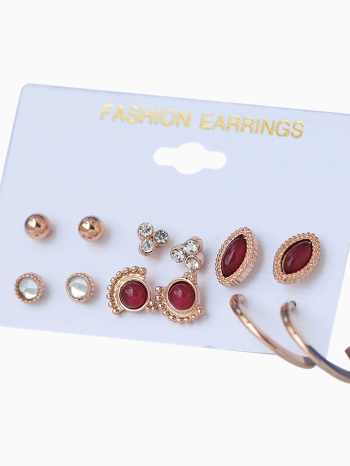 Versatile Red Gemstone Stud Earrings - 6 Pairs Sparkling Diamond Design, Women's Korean Style, Internet Celebrity Ear Accessories Versatile Red Gemstone Stud Earrings - 6 Pairs Sparkling Diamond Design, Women's Korean Style, Internet Celebrity Ear Accessories