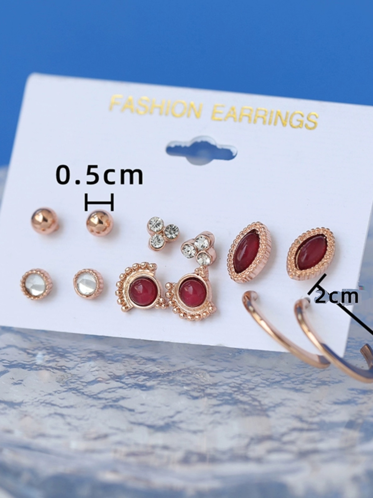 Versatile Red Gemstone Stud Earrings - 6 Pairs Sparkling Diamond Design, Women's Korean Style, Internet Celebrity Ear Accessories Versatile Red Gemstone Stud Earrings - 6 Pairs Sparkling Diamond Design, Women's Korean Style, Internet Celebrity Ear Accessories