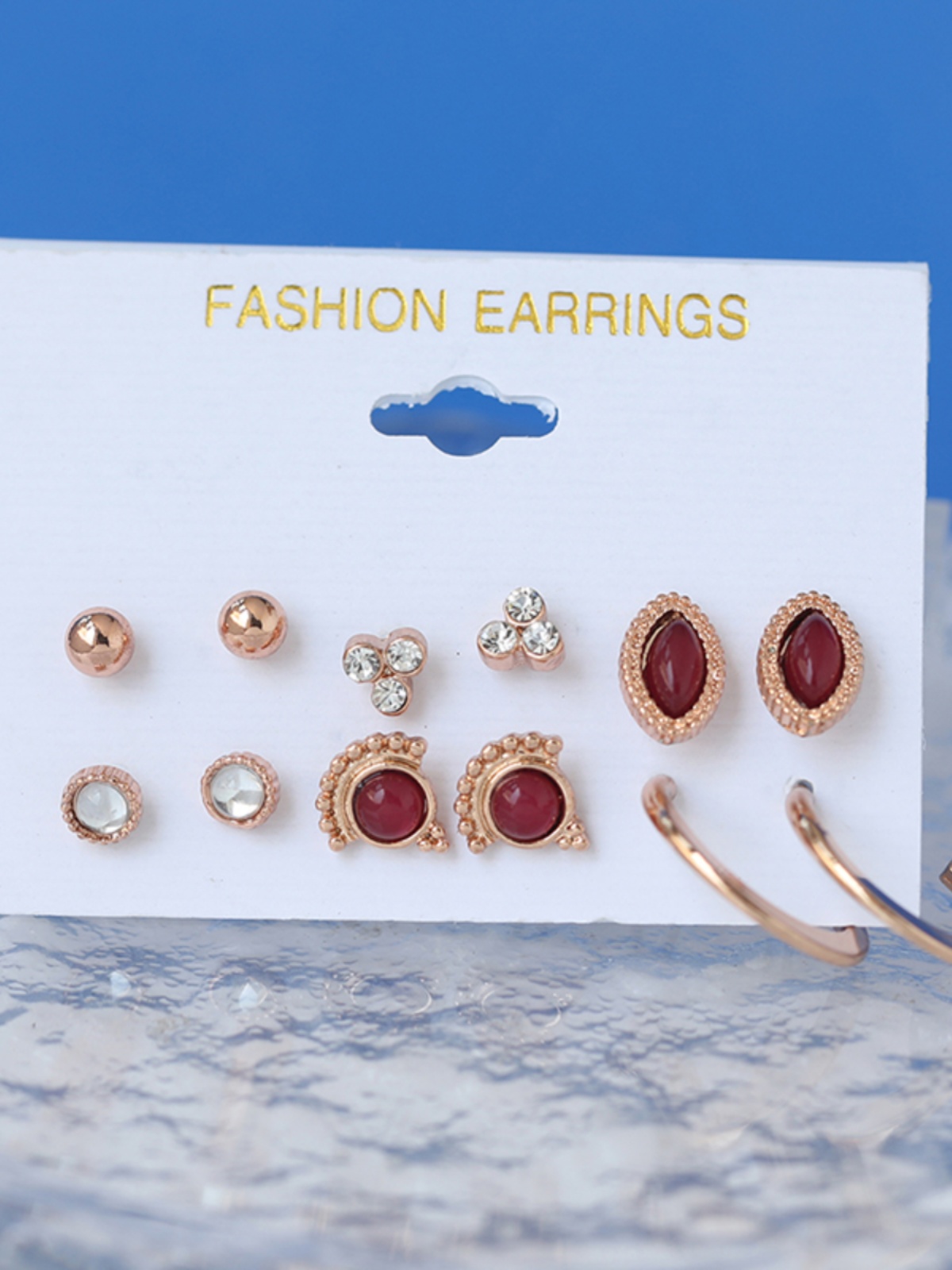 Versatile Red Gemstone Stud Earrings - 6 Pairs Sparkling Diamond Design, Women's Korean Style, Internet Celebrity Ear Accessories Versatile Red Gemstone Stud Earrings - 6 Pairs Sparkling Diamond Design, Women's Korean Style, Internet Celebrity Ear Accessories