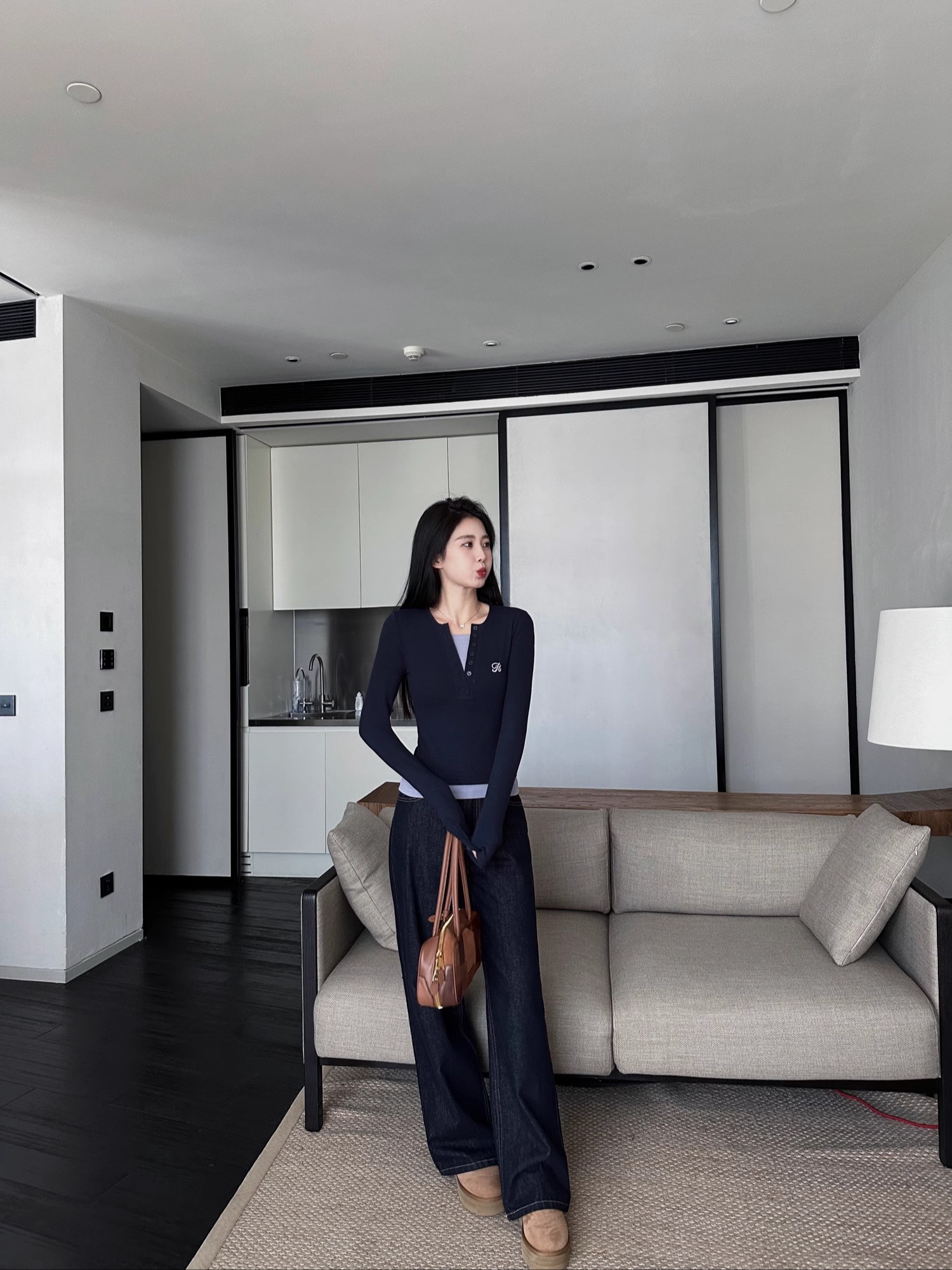 Versatile Slim-Fit Long Sleeve Shirt - 3-Color Embroidered Contrasting Shoulder Faux Two-Piece Design Versatile Slim-Fit Long Sleeve Shirt - 3-Color Embroidered Contrasting Shoulder Faux Two-Piece Design