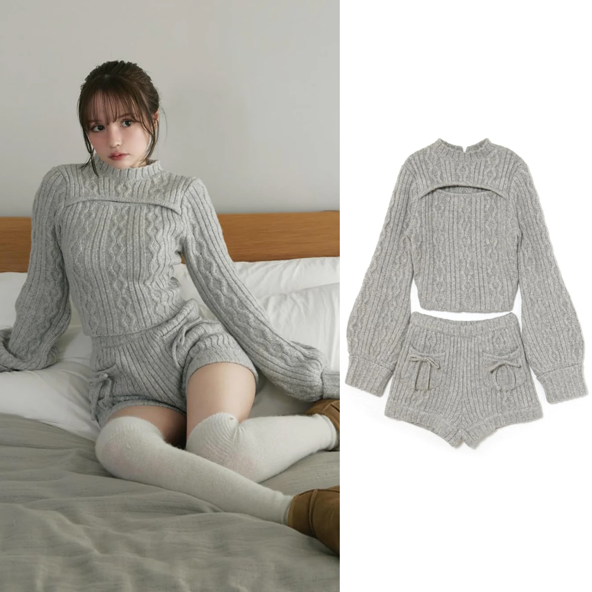 Versatile Sweet Pullover Tie-Knit Top and Shorts Set, Japanese Style, Autumn Winter Fashion, Fitted Outfit for Casual Looks