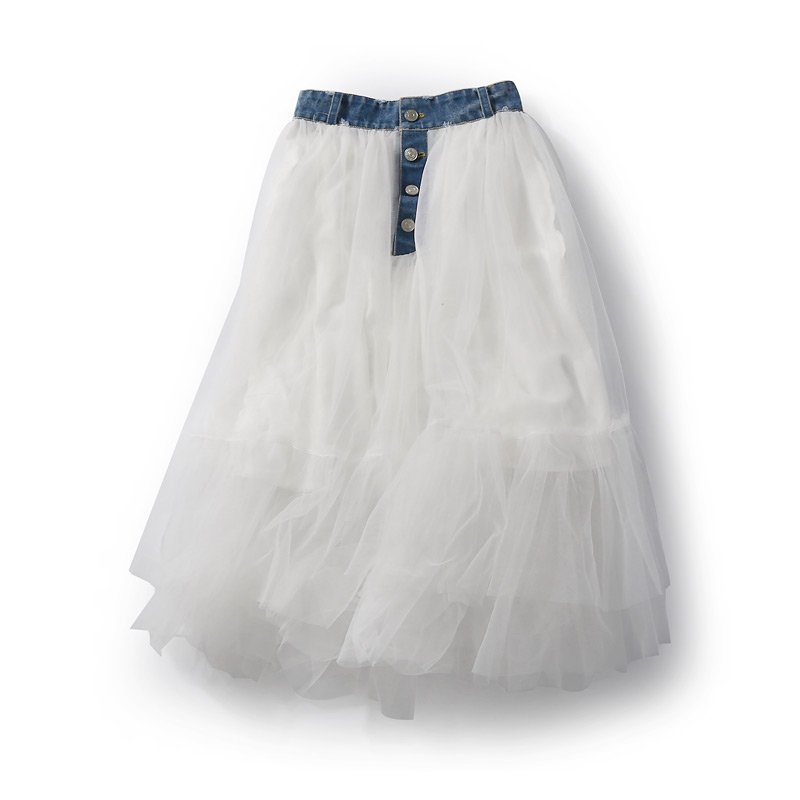 Versatile Women's Spliced Denim Mesh Fairy Tulle Skirt - Summer Mid-Length Skirt for 90s and Y2K Style Fashion Versatile Women's Spliced Denim Mesh Fairy Tulle Skirt - Summer Mid-Length Skirt for 90s and Y2K Style Fashion