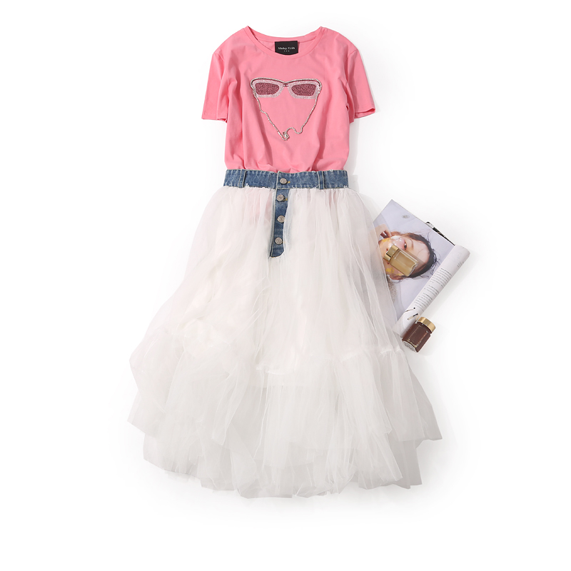 Versatile Women's Spliced Denim Mesh Fairy Tulle Skirt - Summer Mid-Length Skirt for 90s and Y2K Style Fashion Versatile Women's Spliced Denim Mesh Fairy Tulle Skirt - Summer Mid-Length Skirt for 90s and Y2K Style Fashion