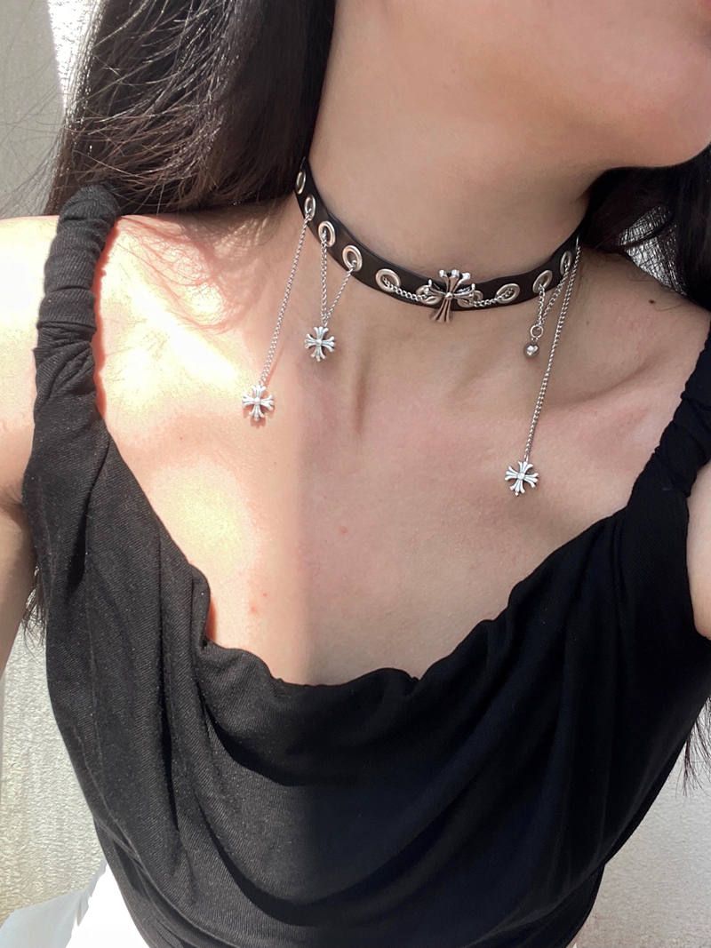 Vintage 90s Punk Black Leather Choker Necklace with Metal Accents - Subculture Heavy Industry Design Vintage 90s Punk Black Leather Choker Necklace with Metal Accents - Subculture Heavy Industry Design