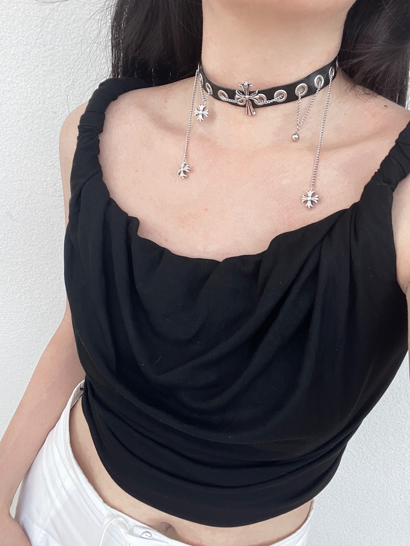 Vintage 90s Punk Black Leather Choker Necklace with Metal Accents - Subculture Heavy Industry Design Vintage 90s Punk Black Leather Choker Necklace with Metal Accents - Subculture Heavy Industry Design
