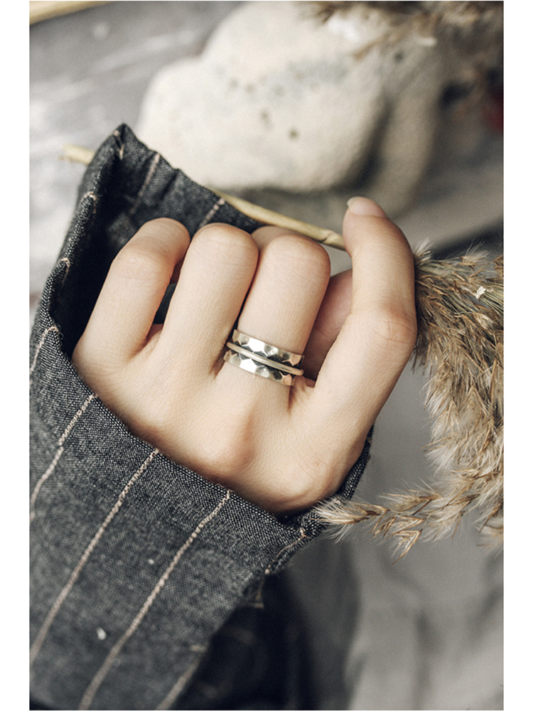 Vintage 925 Silver Wide Non-Fish Concave Convex Ring for Men and Women - Personalized Design for Middle and Index Fingers