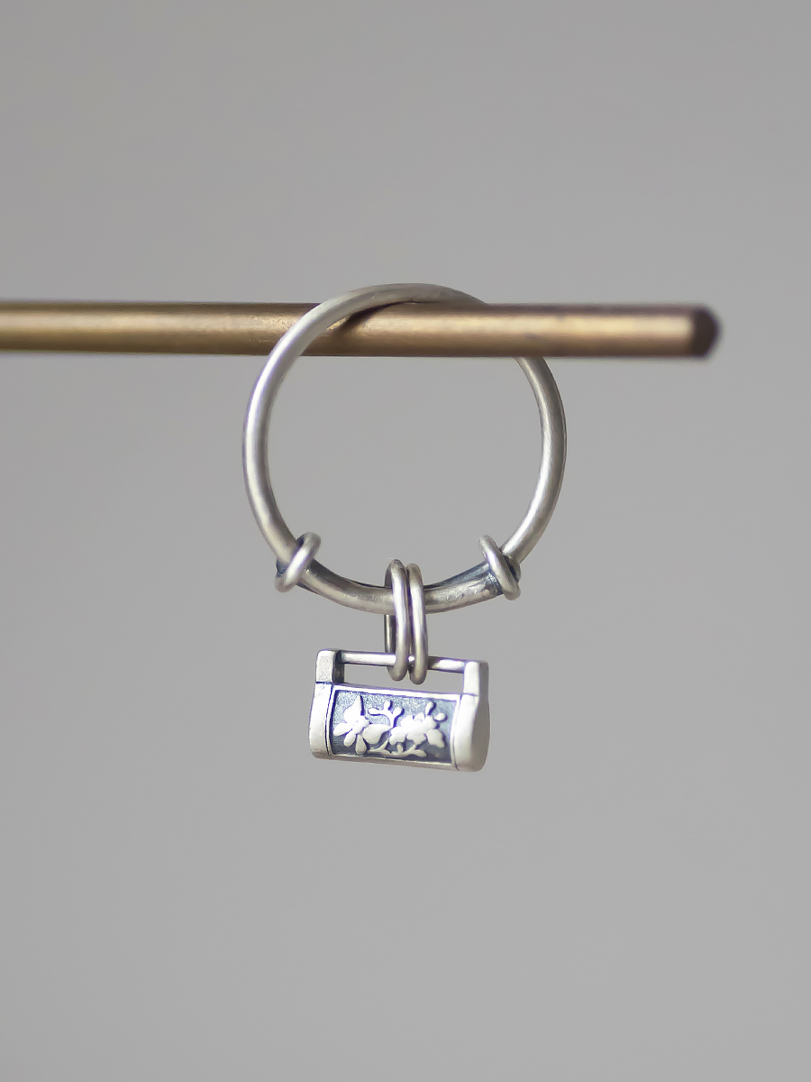 Vintage Adjustable S925 Pure Silver Ring with Simple Lock Design and Ethnic Carving, Boho Chic Style Vintage Adjustable S925 Pure Silver Ring with Simple Lock Design and Ethnic Carving, Boho Chic Style