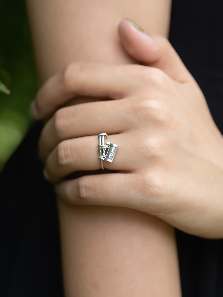 Vintage Adjustable S925 Pure Silver Ring with Simple Lock Design and Ethnic Carving, Boho Chic Style Vintage Adjustable S925 Pure Silver Ring with Simple Lock Design and Ethnic Carving, Boho Chic Style