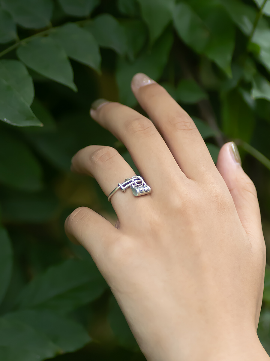 Vintage Adjustable S925 Pure Silver Ring with Simple Lock Design and Ethnic Carving, Boho Chic Style Vintage Adjustable S925 Pure Silver Ring with Simple Lock Design and Ethnic Carving, Boho Chic Style