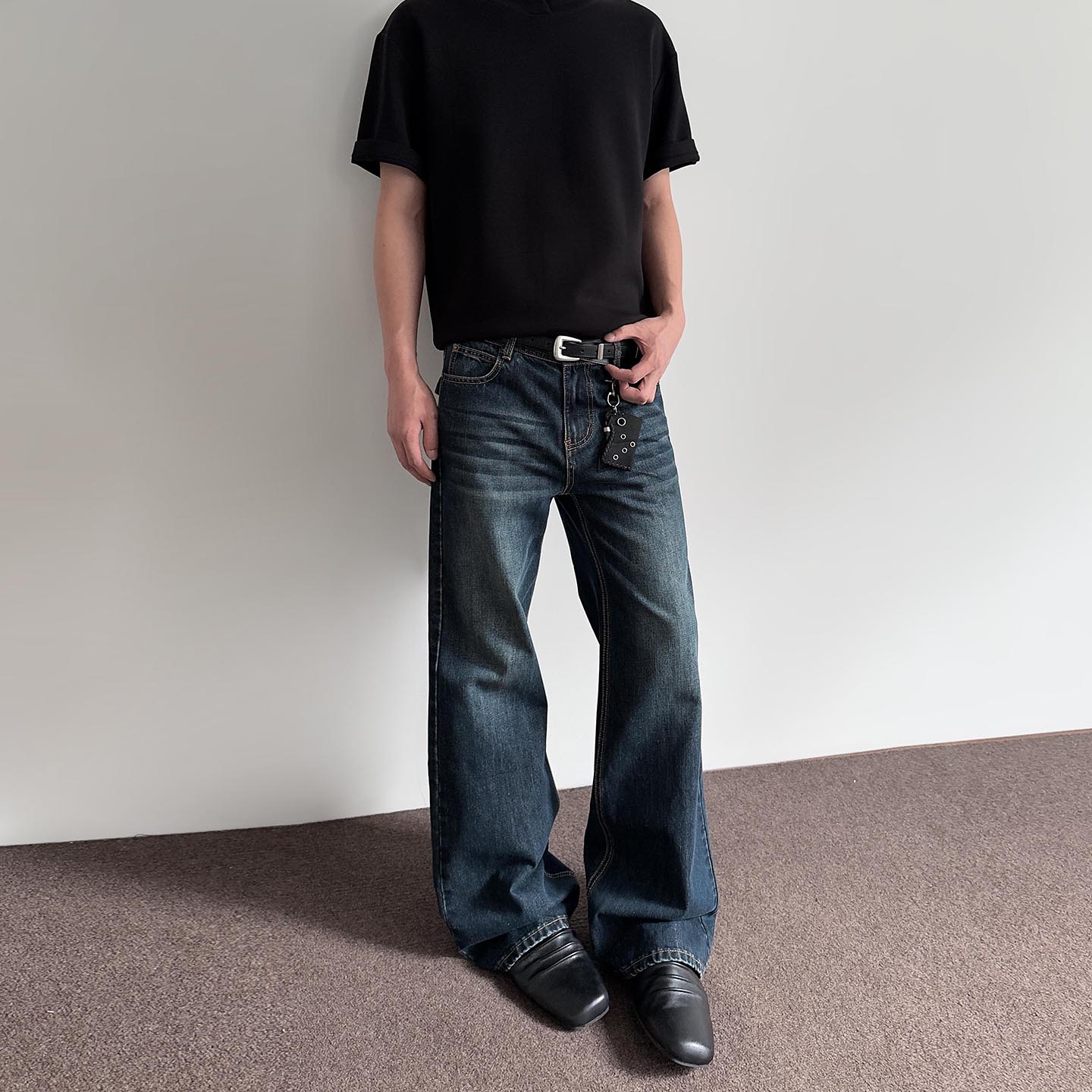 Vintage American Distressed Jeans for Men - Trendy Straight Leg Slim Fit Pants with Slight Flare, Retro Style Fashion