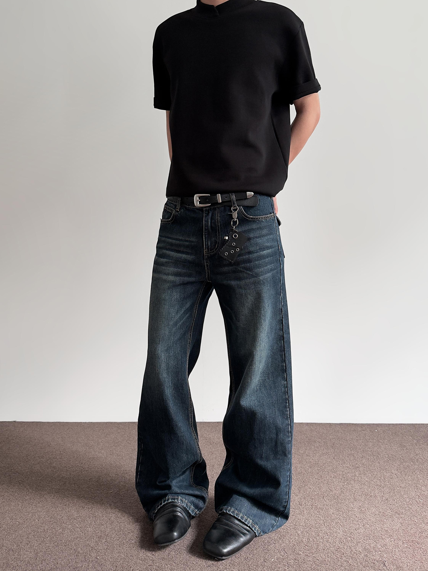 Vintage American Distressed Jeans for Men - Trendy Straight Leg Slim Fit Pants with Slight Flare, Retro Style Fashion Vintage American Distressed Jeans for Men - Trendy Straight Leg Slim Fit Pants with Slight Flare, Retro Style Fashion