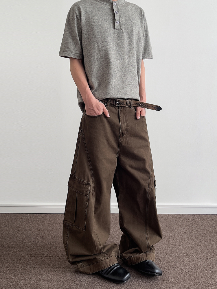 Vintage American Distressed Wide-Leg Work Pants for Men and Women - Curved Knife Straight Casual Trousers Vintage American Distressed Wide-Leg Work Pants for Men and Women - Curved Knife Straight Casual Trousers