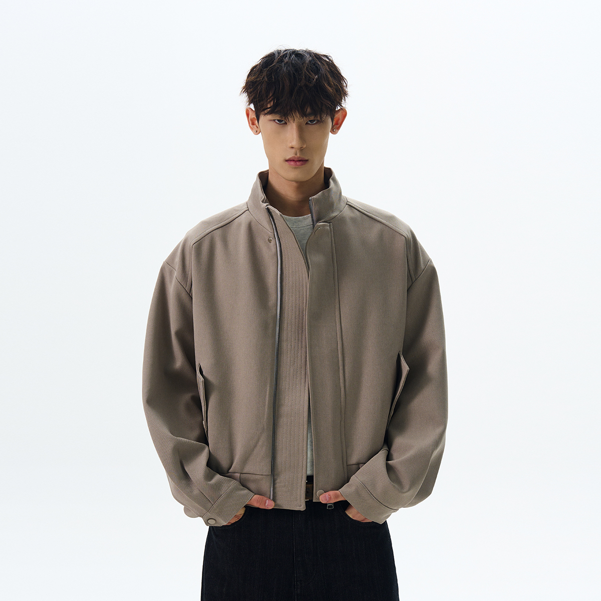 Vintage American Flight Jacket - Clean Fit Stand Collar, Boxy Silhouette, Short Versatile Coat for Effortless Style