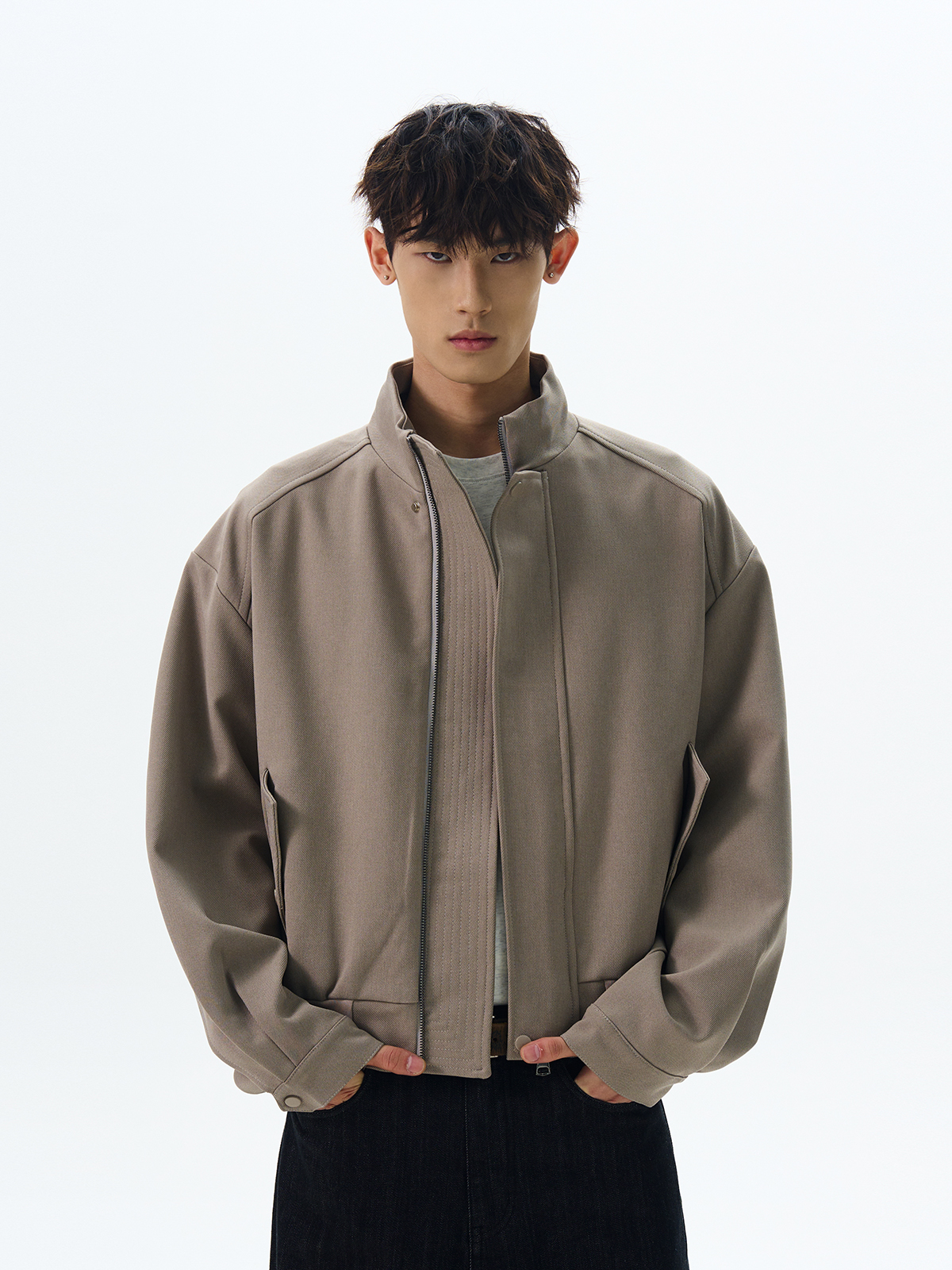 Vintage American Flight Jacket - Clean Fit Stand Collar, Boxy Silhouette, Short Versatile Coat for Effortless Style