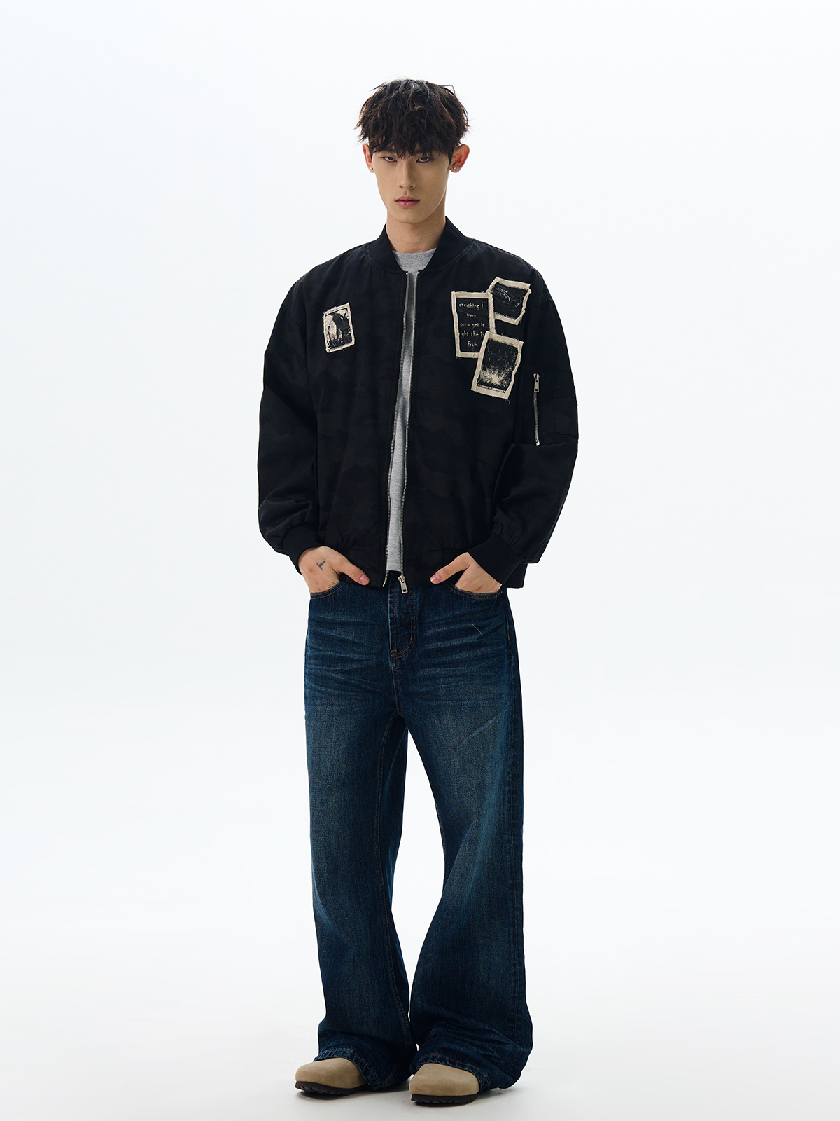 Vintage American Retro Camouflage Patch Baseball Jacket - Clean Fit Short Flight Coat for a Stylish Y2K Look Vintage American Retro Camouflage Patch Baseball Jacket - Clean Fit Short Flight Coat for a Stylish Y2K Look