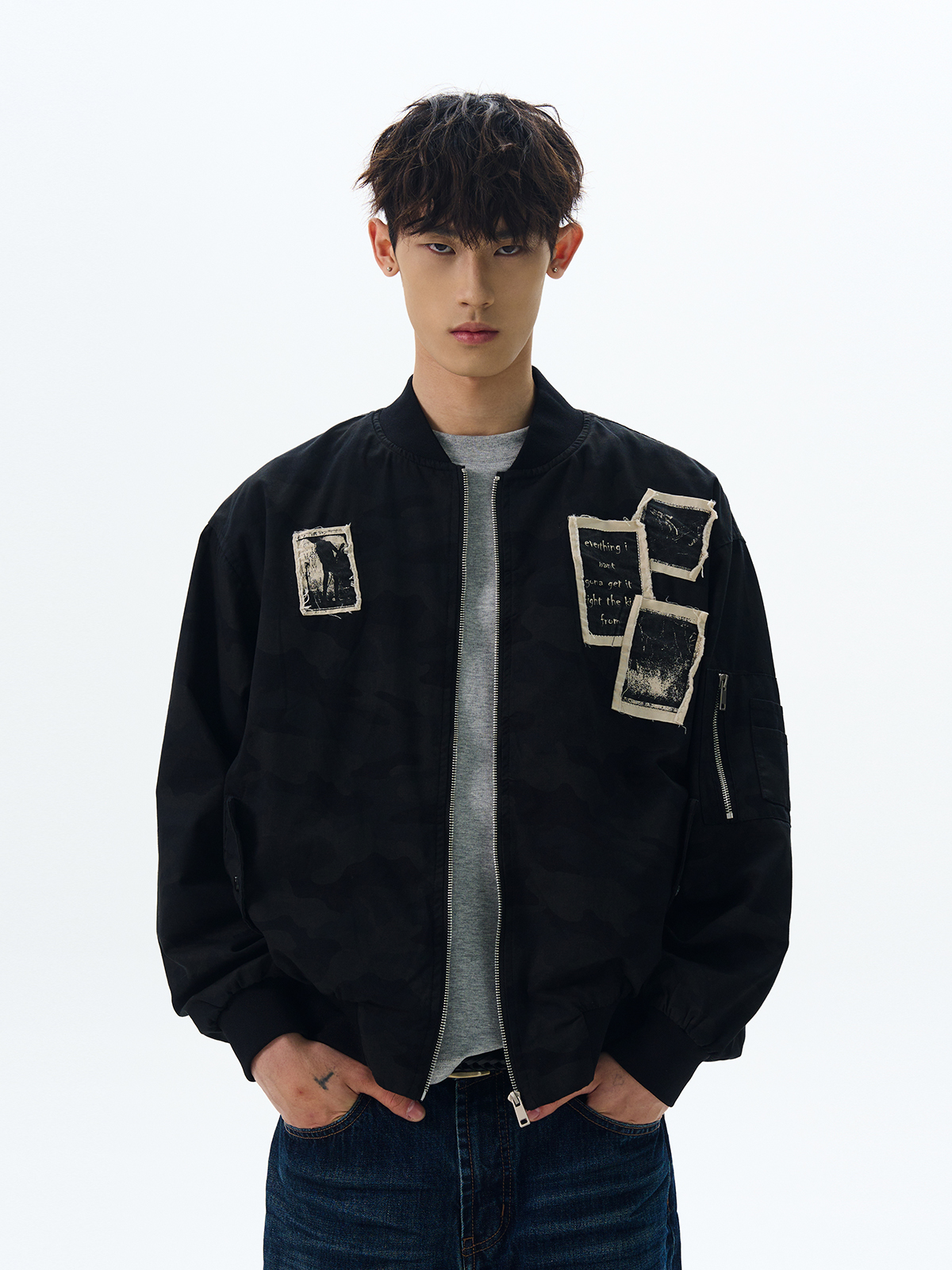 Vintage American Retro Camouflage Patch Baseball Jacket - Clean Fit Short Flight Coat for a Stylish Y2K Look