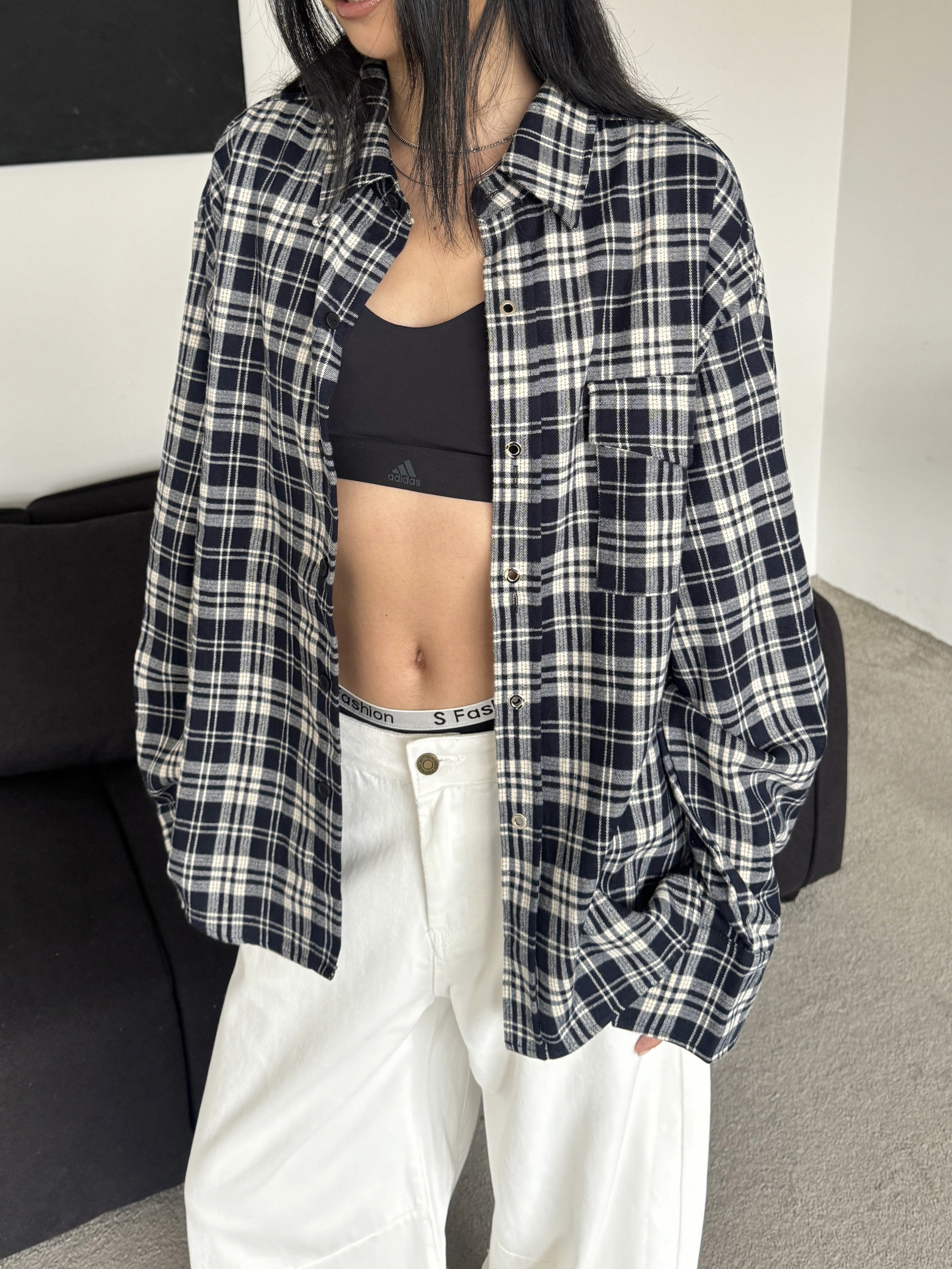 Vintage American Style Loose Long Sleeve Checkered Color Block Shirt for Men and Women, Relaxed Fit Button-Up Cardigan Top
