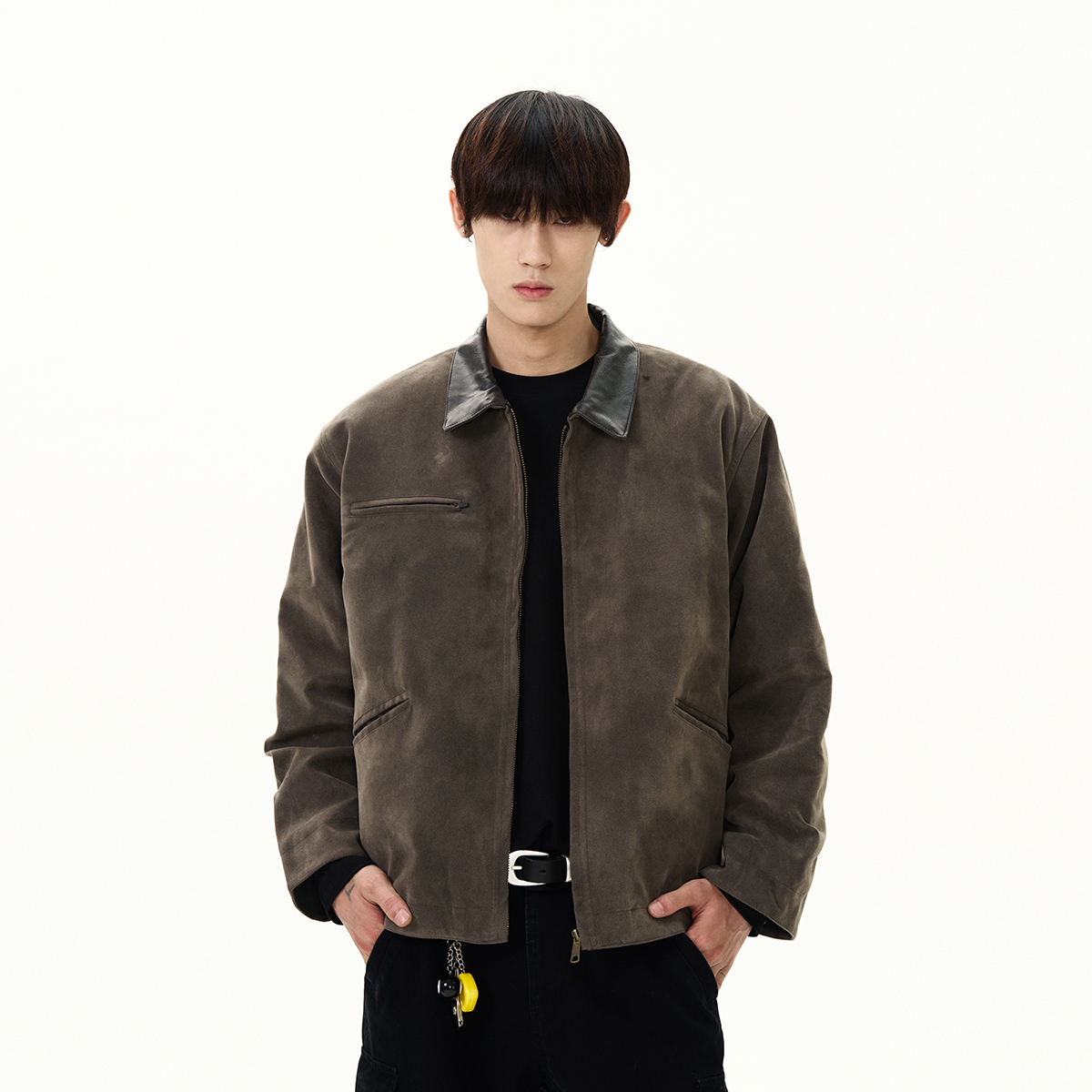 Vintage American Suede Leather Jacket for Women - High Street Detroit Style, Clean Fit, Short Lapel, Thickened Coat