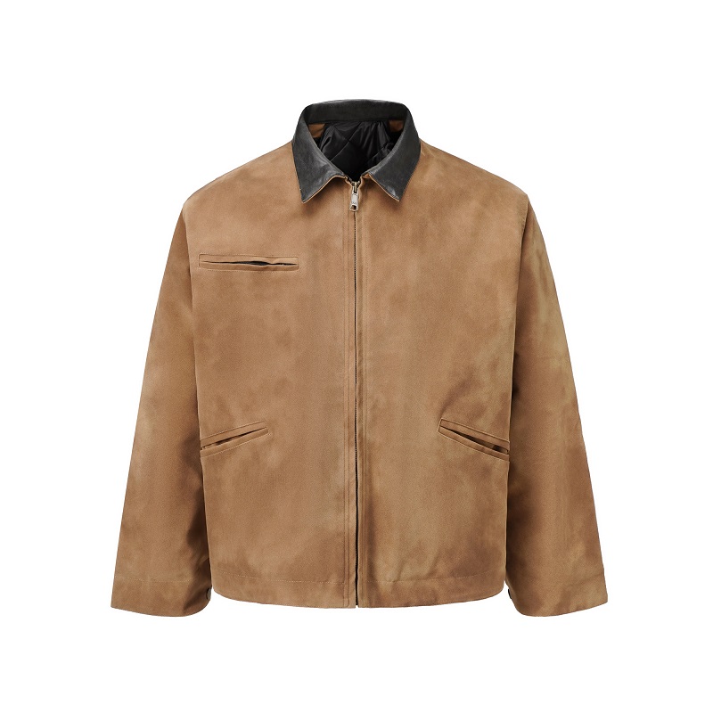 Vintage American Suede Leather Jacket for Women - High Street Detroit Style, Clean Fit, Short Lapel, Thickened Coat Vintage American Suede Leather Jacket for Women - High Street Detroit Style, Clean Fit, Short Lapel, Thickened Coat