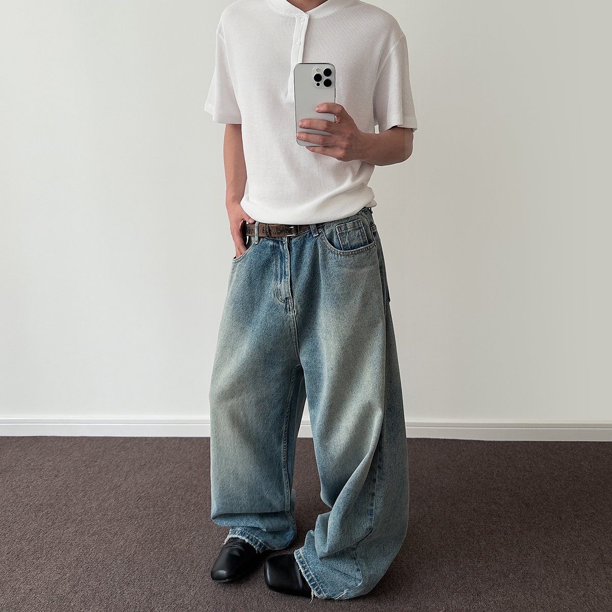 Vintage American Washed Distressed Baggy Wide-Leg Jeans - Trendy Clean Fit Straight Slim Pants for a 90s Y2K Look