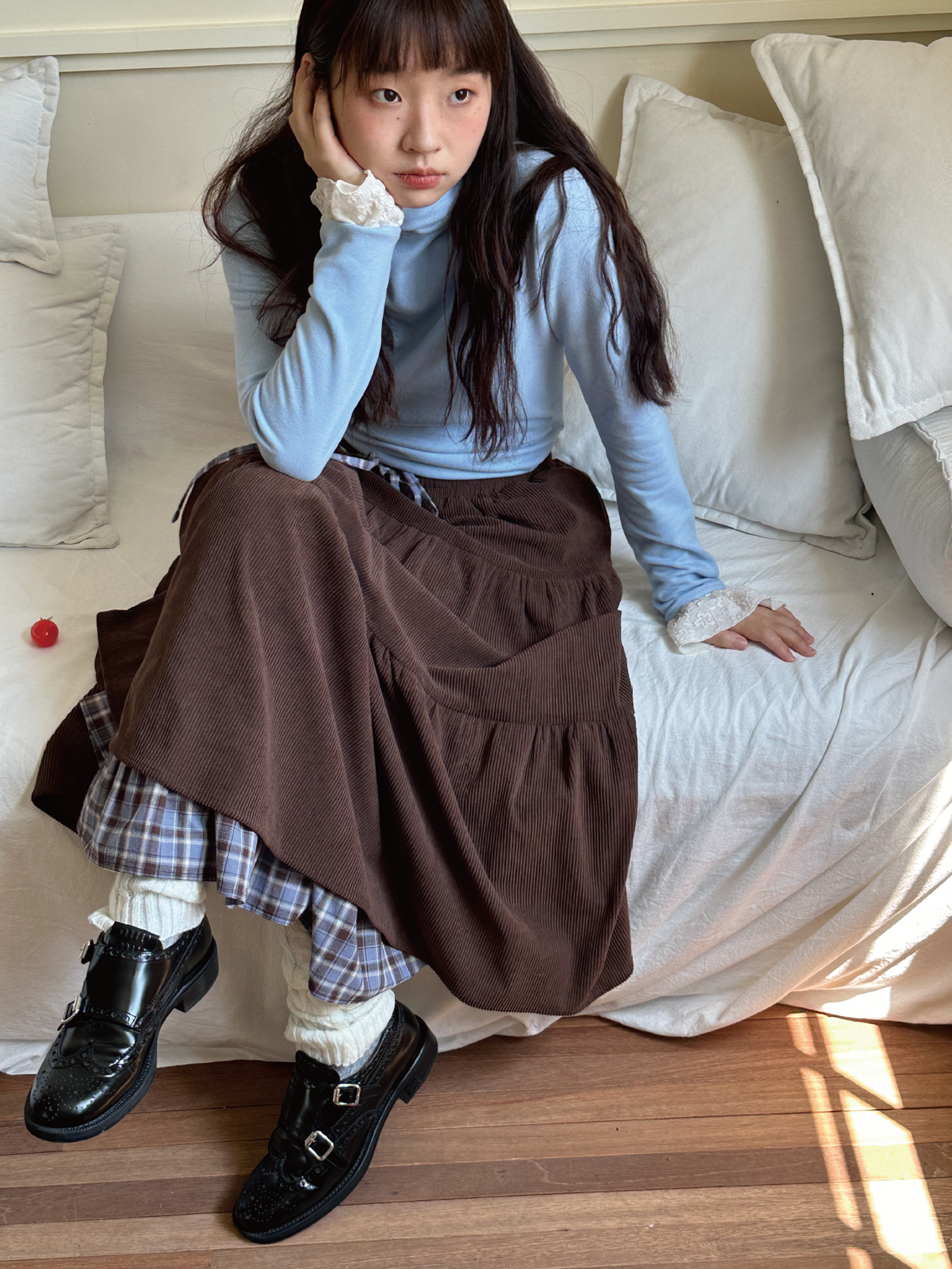 Vintage Autumn Winter Double-Layer Corduroy Midi Skirt - Heavy-Duty Slim-Fit Cake Skirt for Gallery Girl Style