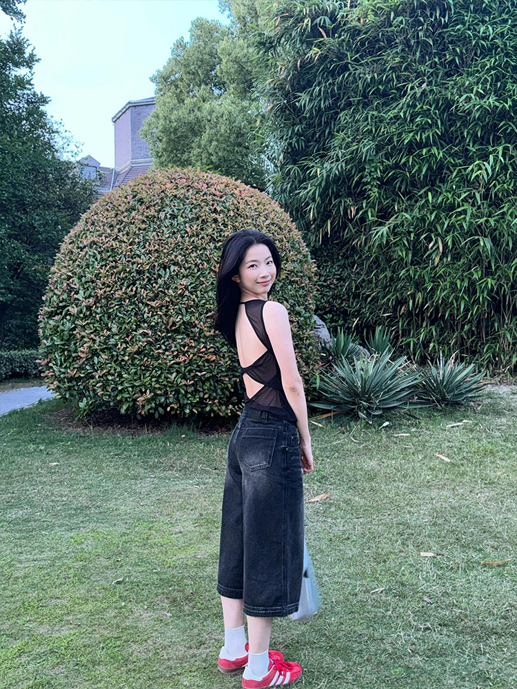 Vintage Black Cropped Wide-Leg Jeans for Women - High-Waisted Loose-Fitting Trendy Summer Pants Vintage Black Cropped Wide-Leg Jeans for Women - High-Waisted Loose-Fitting Trendy Summer Pants