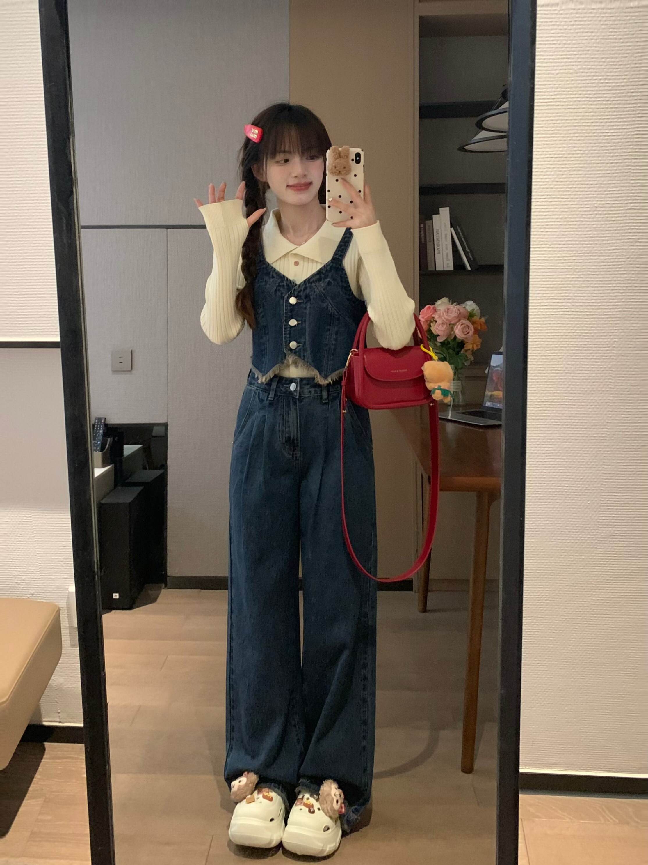 Vintage Blue Loose Draped Denim Pants for Women - Casual Split Strap Design, Relaxed Fit, Versatile Spring Style Vintage Blue Loose Draped Denim Pants for Women - Casual Split Strap Design, Relaxed Fit, Versatile Spring Style