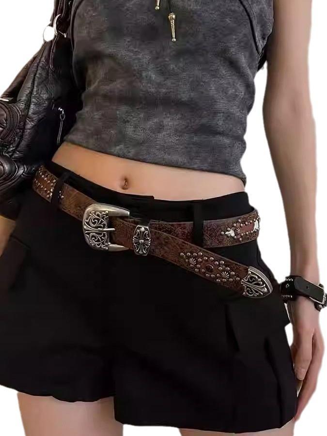 Vintage Brown Studded Belt for Denim Pants - Versatile High-End Accessory, Perfect for Y2K and 90s Fashion Vintage Brown Studded Belt for Denim Pants - Versatile High-End Accessory, Perfect for Y2K and 90s Fashion
