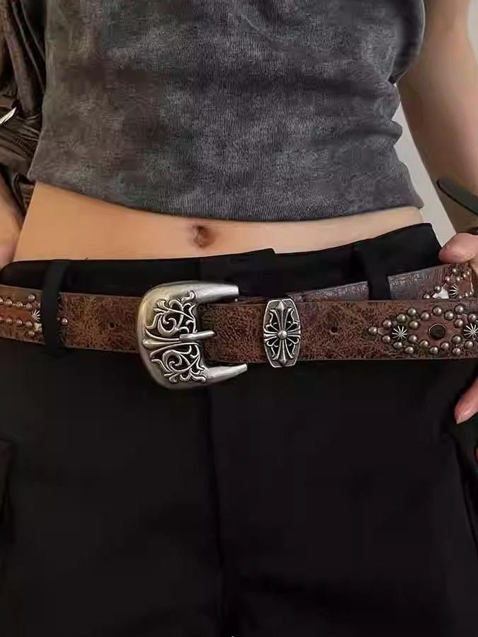 Vintage Brown Studded Belt for Denim Pants - Versatile High-End Accessory, Perfect for Y2K and 90s Fashion Vintage Brown Studded Belt for Denim Pants - Versatile High-End Accessory, Perfect for Y2K and 90s Fashion