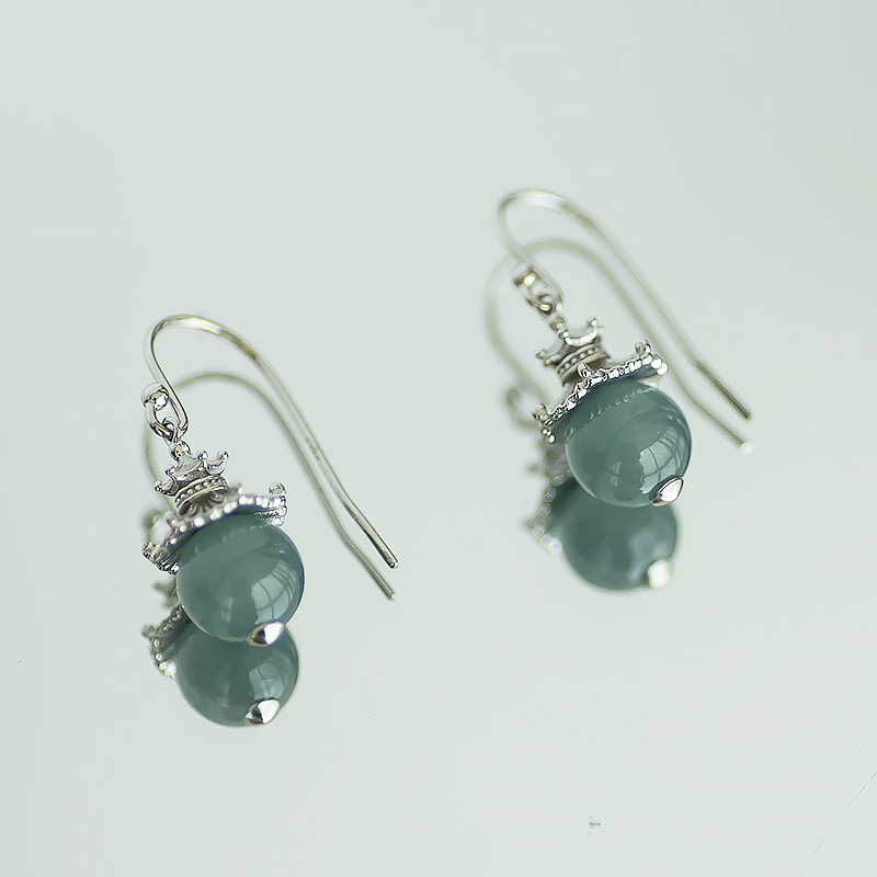 Vintage Chinese Style 925 Silver Blue Water Jade Ear Hooks - Exquisite Carved Light Luxury Drop Earrings Gift