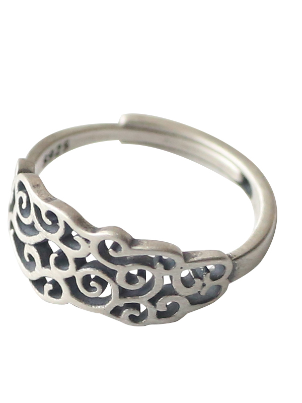Vintage Chinese Style Cloud Wide Hollow Adjustable Ring in 925 Sterling Silver for Men and Women - Carved Design, Bohemian Fashion Accessory Vintage Chinese Style Cloud Wide Hollow Adjustable Ring in 925 Sterling Silver for Men and Women - Carved Design, Bohemian Fashion Accessory