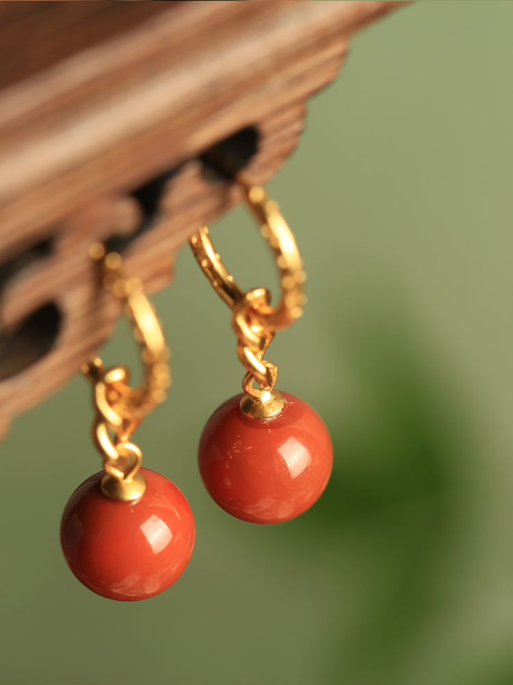Vintage Chinese Style Red Agate Earrings for Women - Natural Southern Red Pure Silver, National Wind Design Vintage Chinese Style Red Agate Earrings for Women - Natural Southern Red Pure Silver, National Wind Design