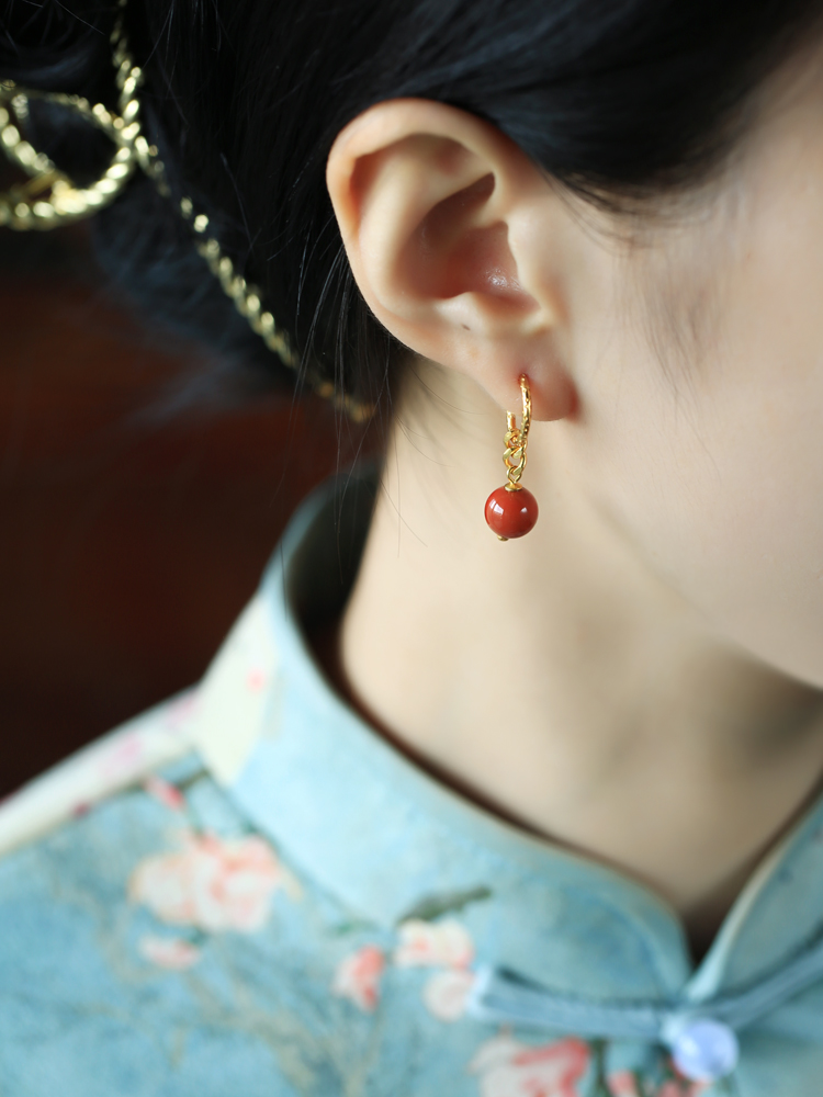 Vintage Chinese Style Red Agate Earrings for Women - Natural Southern Red Pure Silver, National Wind Design Vintage Chinese Style Red Agate Earrings for Women - Natural Southern Red Pure Silver, National Wind Design
