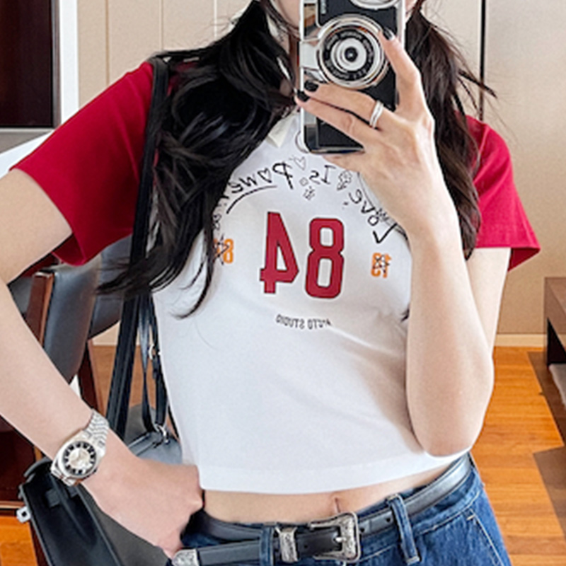 Vintage Color Block Raglan T-shirt for Women – 2025 Summer Short Sleeve Age-Reducing Top, Retro Style, Casual Fashion