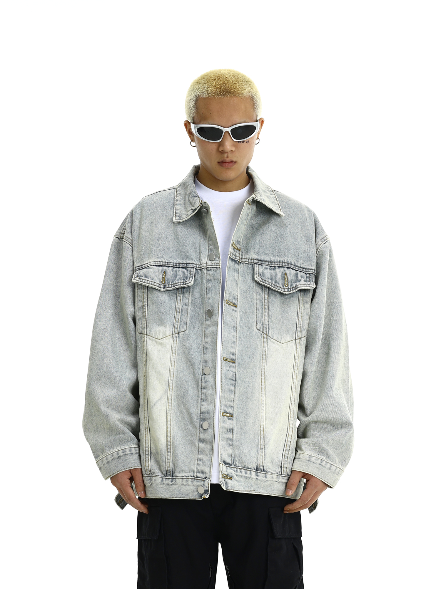 Vintage Distressed Denim Jacket for Men and Women - Unisex High Street Casual Outerwear, Versatile Loose Fit