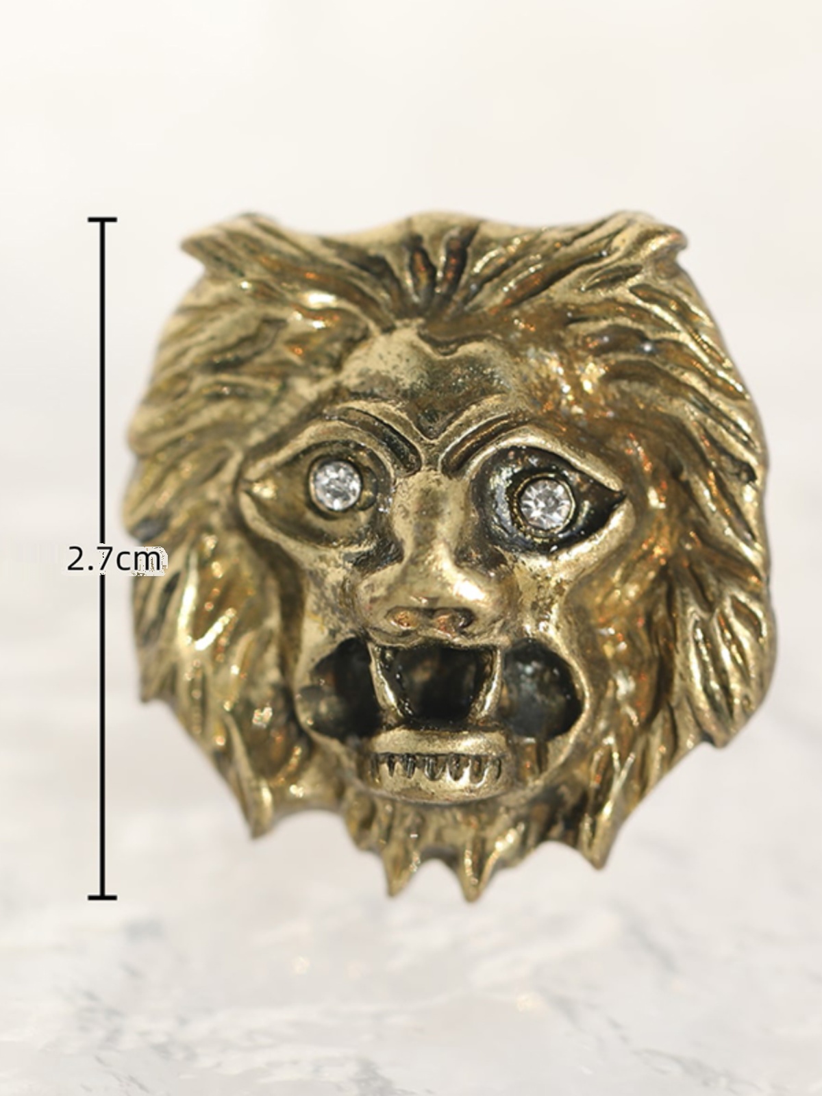 Vintage Distressed Lion Head Diamond Ring - Adjustable Open Fashion Statement Jewelry for Women - Trendy Versatile Style