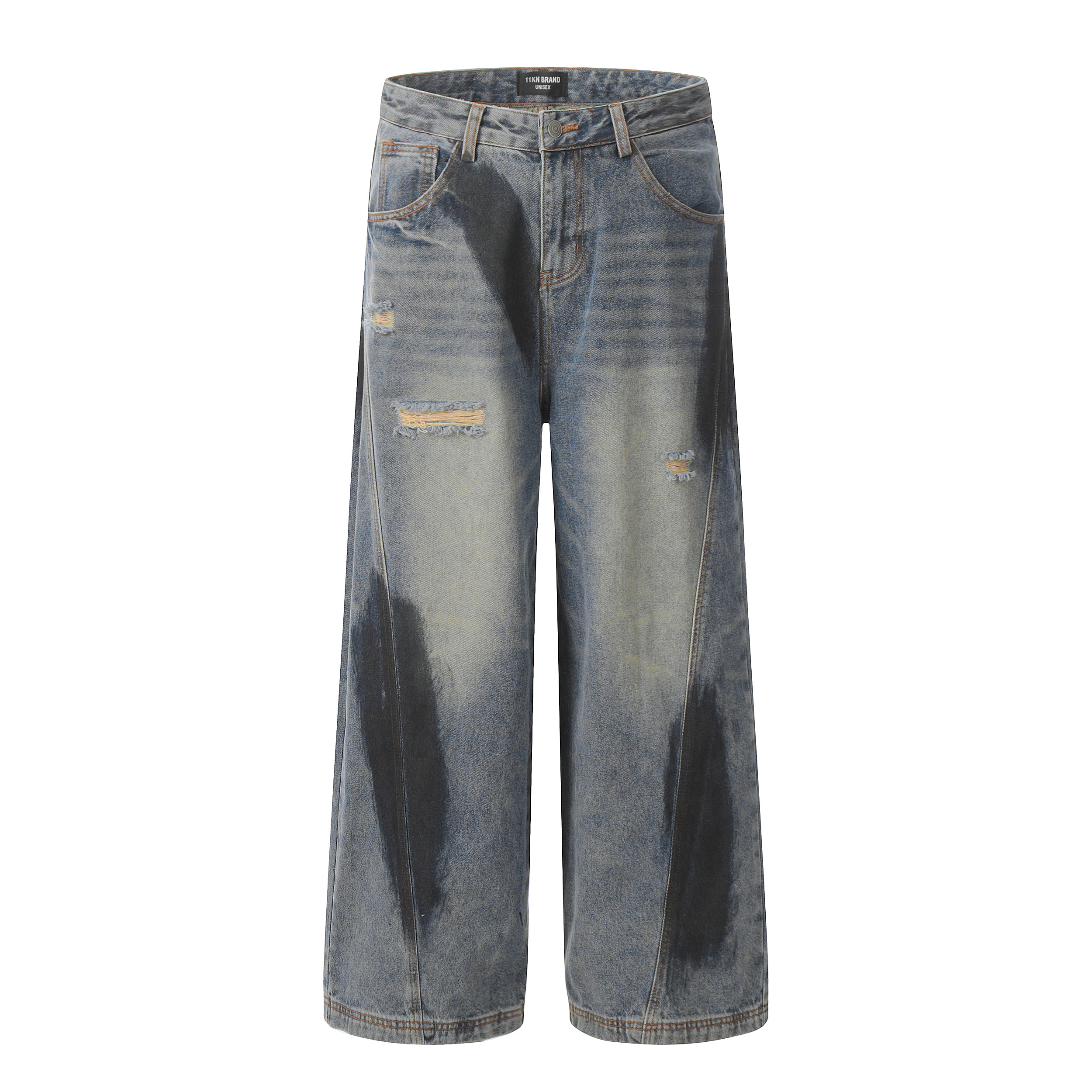 Vintage Distressed Wide-Leg Lantern Pants in American Street Graffiti Style