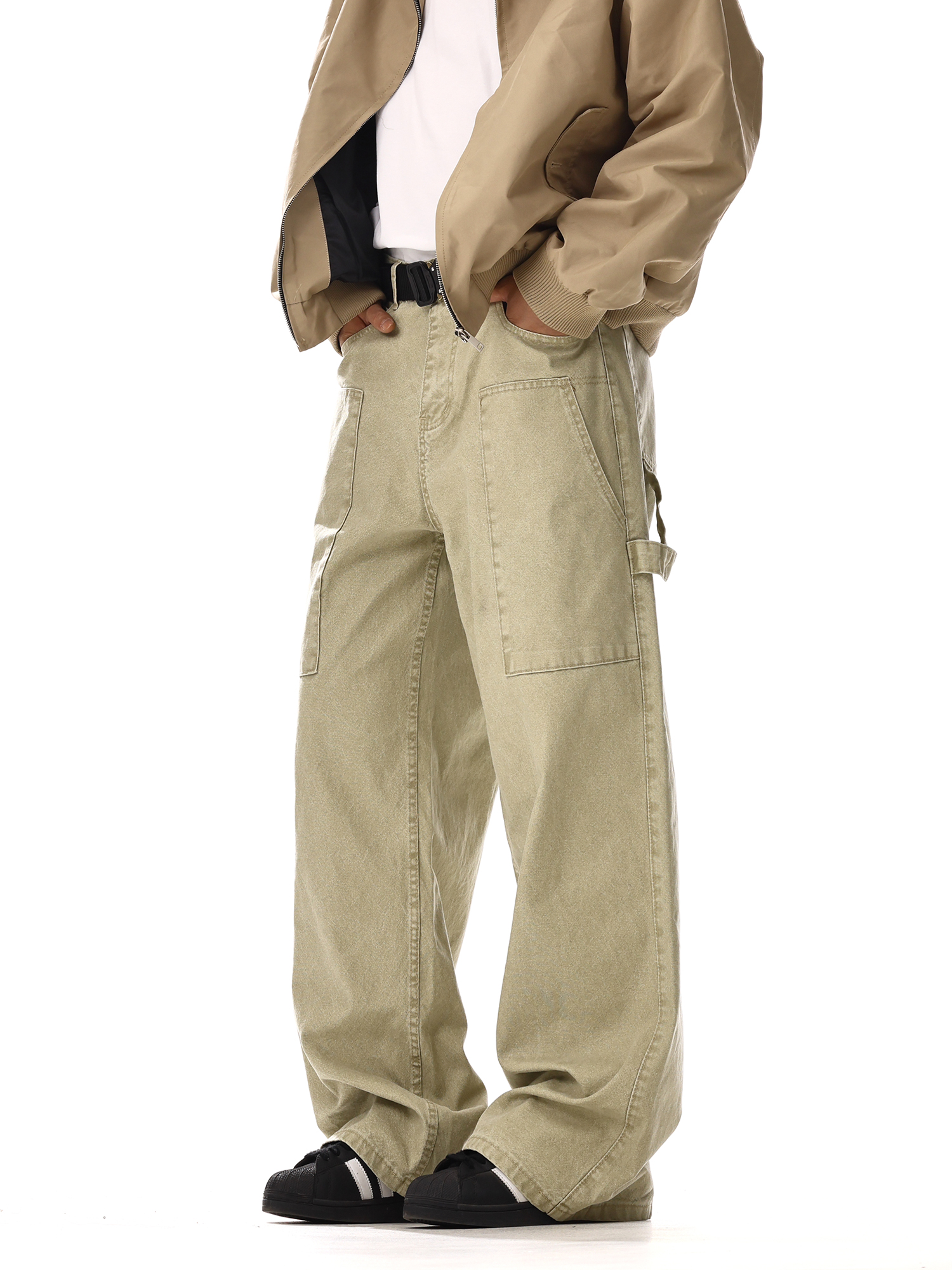 Vintage Distressed Workwear Denim Pants for Men & Women, Versatile Straight Loose Fit, Slimming Patchwork Casual Long Pants Vintage Distressed Workwear Denim Pants for Men & Women, Versatile Straight Loose Fit, Slimming Patchwork Casual Long Pants