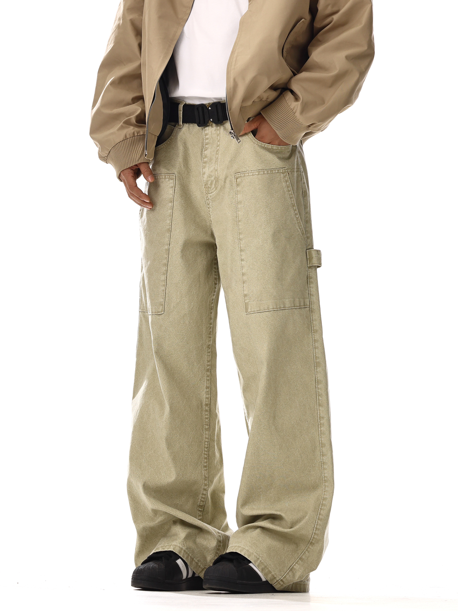 Vintage Distressed Workwear Denim Pants for Men & Women, Versatile Straight Loose Fit, Slimming Patchwork Casual Long Pants Vintage Distressed Workwear Denim Pants for Men & Women, Versatile Straight Loose Fit, Slimming Patchwork Casual Long Pants