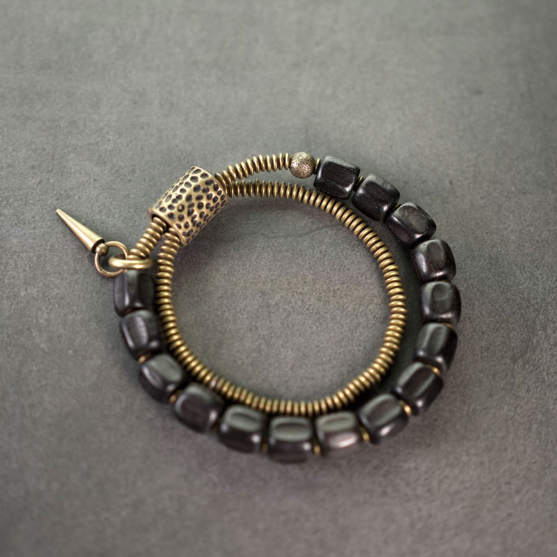 Vintage Double Circle Black Sandalwood Bracelet - Personalized Retro Jewelry for Men and Women, Non-Fish Home Design