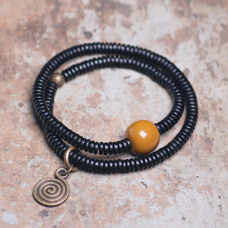 Vintage Ebony Double Circle Couple Bracelets - Simple Versatile Wrist Accessories for Young Fashion Lovers