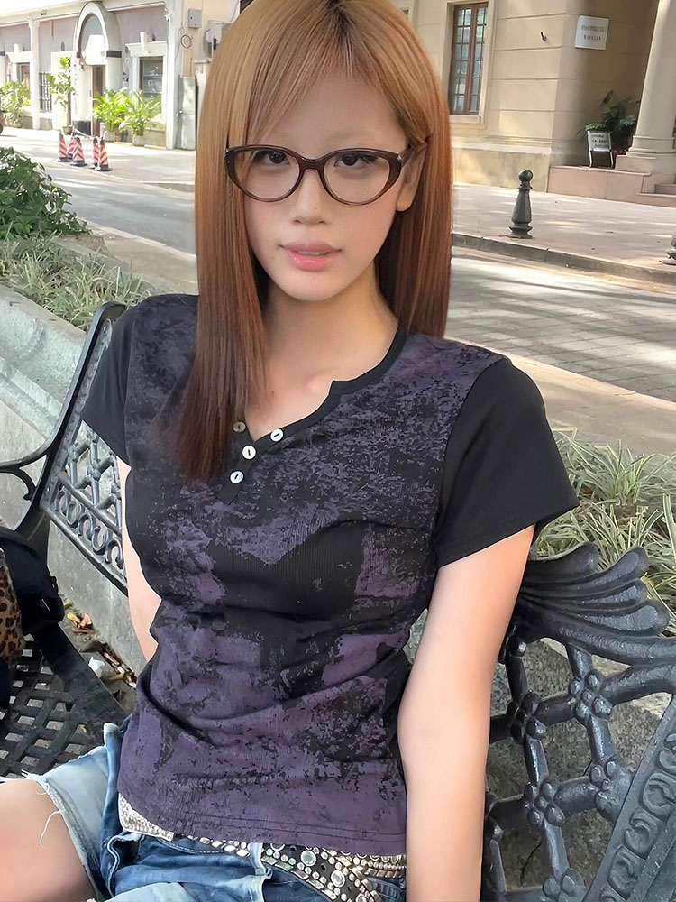 Vintage Eccentric Hot Girl Printed Short-Sleeve T-Shirt - Summer Casual Slimming Top for Y2K and 90s Style Fashion