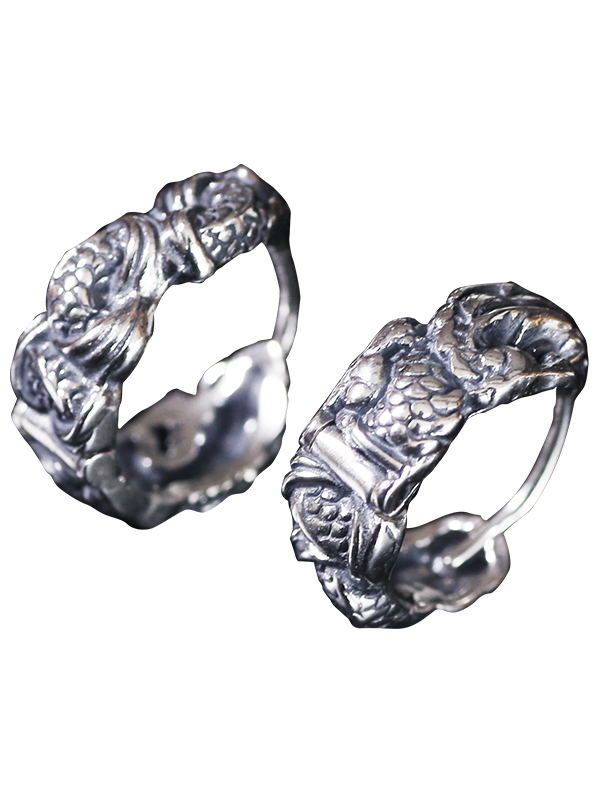 Vintage Engraved Chinese Dragon Pattern 925 Silver Earrings for Men and Women - Bold Unique Totem Jewelry Vintage Engraved Chinese Dragon Pattern 925 Silver Earrings for Men and Women - Bold Unique Totem Jewelry