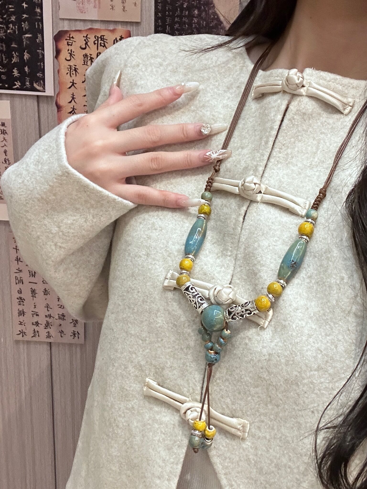 Vintage Ethnic Style Handmade Ceramic Beads Long Sweater Chain Necklace for Men and Women - Boho Fashion Accessory Vintage Ethnic Style Handmade Ceramic Beads Long Sweater Chain Necklace for Men and Women - Boho Fashion Accessory