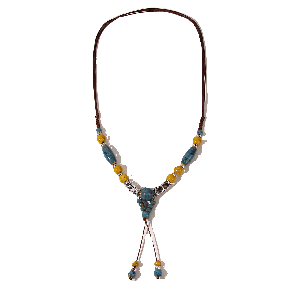 Vintage Ethnic Style Handmade Ceramic Beads Long Sweater Chain Necklace for Men and Women - Boho Fashion Accessory