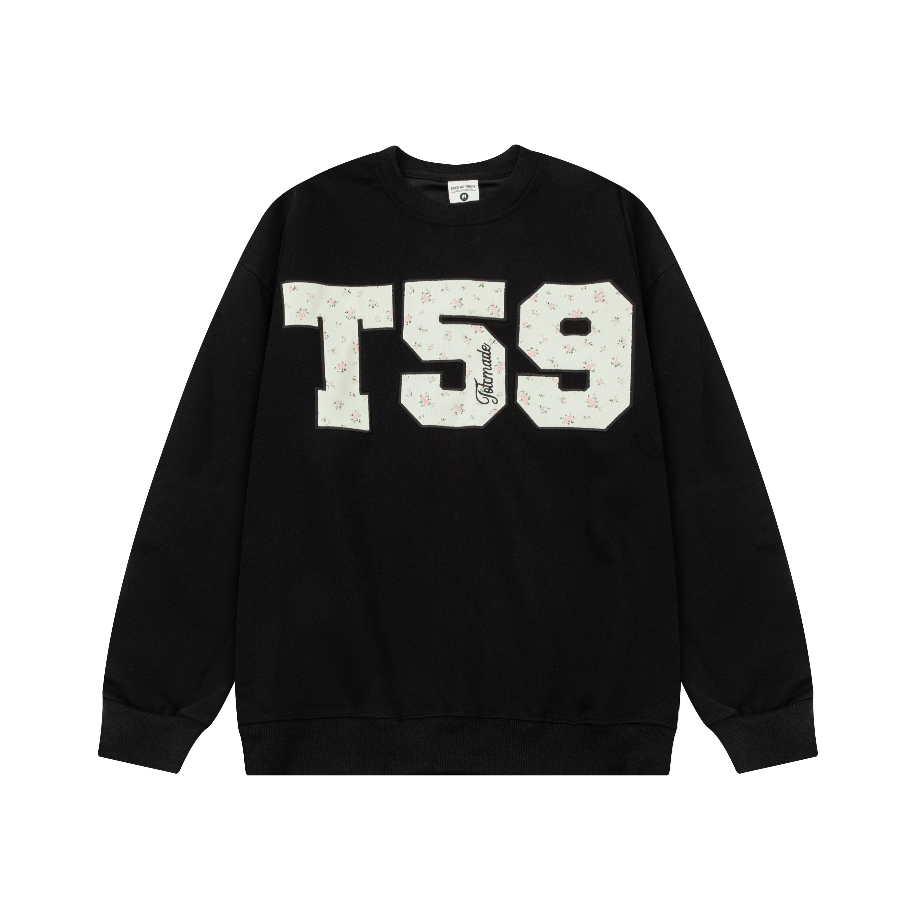 Vintage Floral Patch Round Neck Sweatshirt - Casual Loose Fit Autumn Top for Y2K and 90s Inspired Style