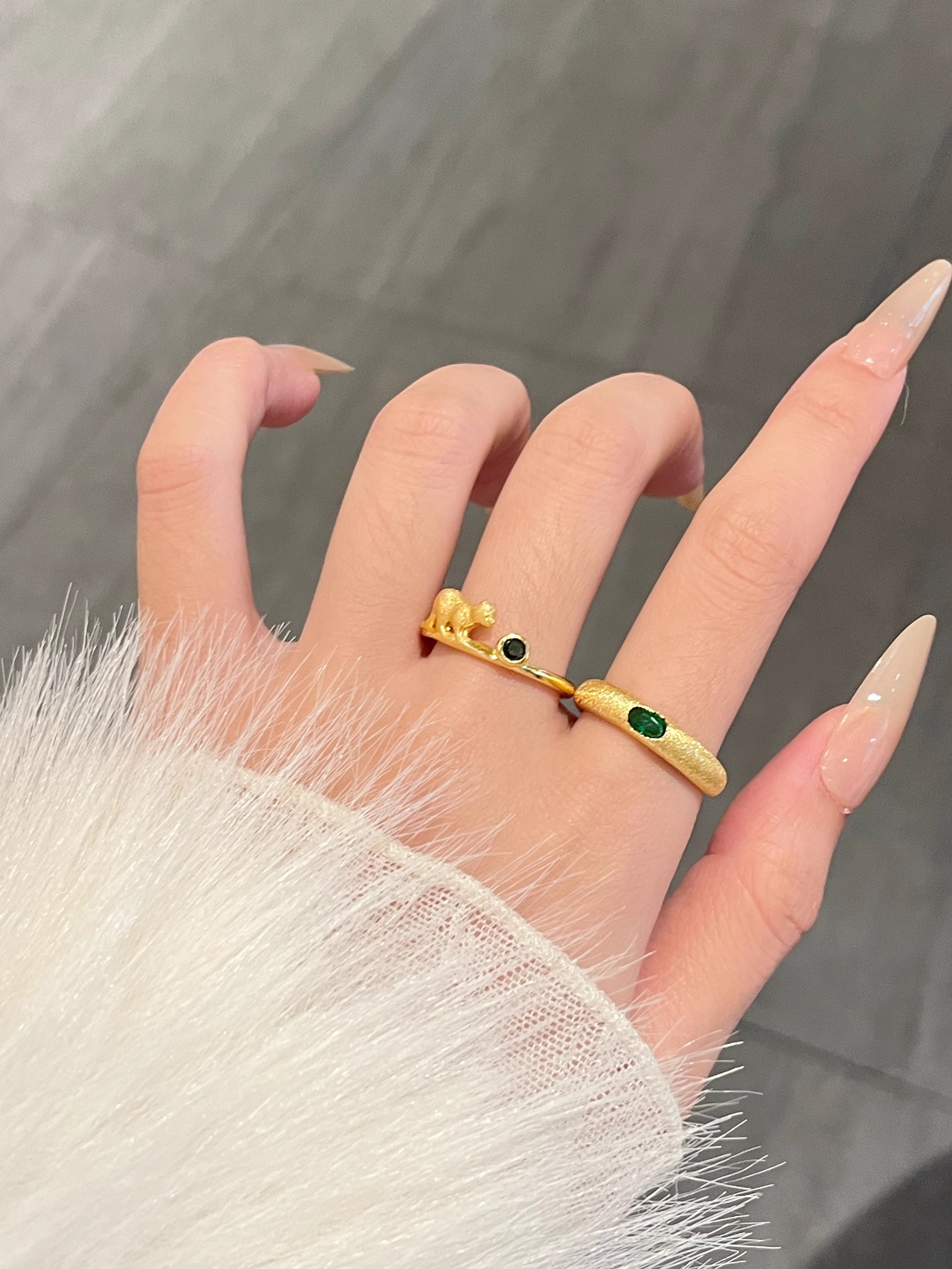 Vintage French Lace Cat Emerald Ring for Women - Adjustable Retro Style Light Luxury Jewelry Vintage French Lace Cat Emerald Ring for Women - Adjustable Retro Style Light Luxury Jewelry